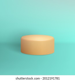 Round yellow  podium with shadow.Pedestal on a wall background.Mock up.Template for design.3D.Vector realistic illustration.  