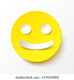 Round yellow smiley. Illustration of smile in paper style with a realistic shadow. Vector happy illustration