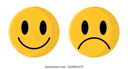 round yellow smiley and sad emotes	