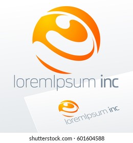 Round yellow vector sign. Logo for Business, Technology and Corporation.