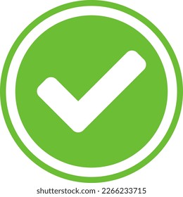 Round Yes or Right or Approved Accepted Icon Sign with Checkmark Tick in Green Circle. Vector Image.