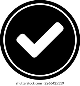 Girar Sí o Derecha o Símbolo de icono aceptado aprobado con marca de verificación en círculo negro. Imagen vectorial.