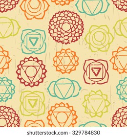 Round Yoga ornament seamless pattern. Vector illustration