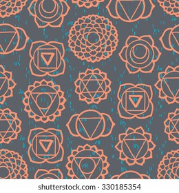 Round Yoga ornament seamless pattern. Vector illustration
