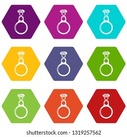 Round zip icons 9 set coloful isolated on white for web