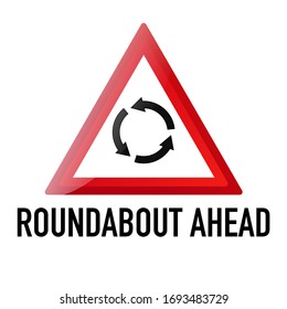 Rotación por delante Información y advertencia Señal de tráfico de carretera, ilustración vectorial aislada en fondo blanco para aprendizaje, educación, cursos de conducción, pegatina, icono.
