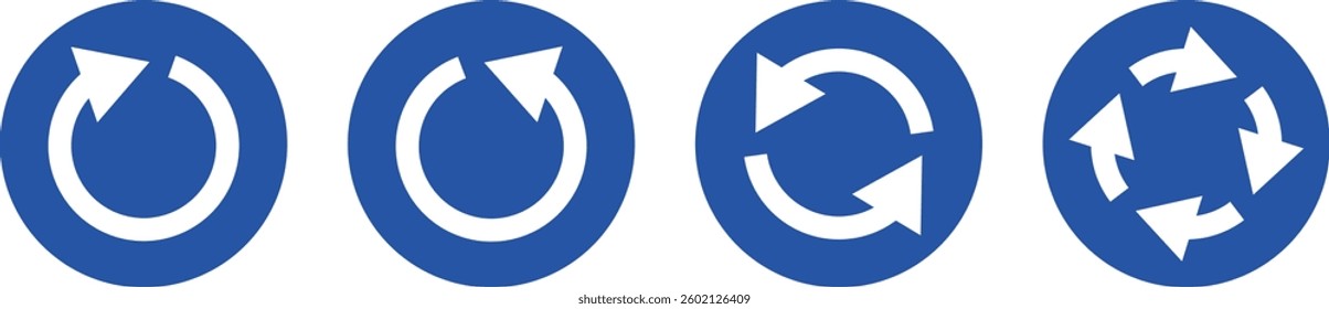 Roundabout Ahead Signs.  Roundabout Traffic Arrows Turn Left, Right. Roundabout crossroad road traffic sign isolated on white background