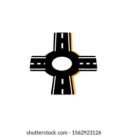 roundabout asphalt road flat image vector illustration