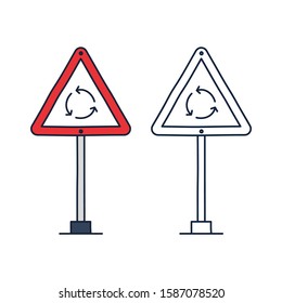 Roundabout Circulation sign line icon. roundabout road. Roundabout sign flat icon. Circular motion road sign icon.