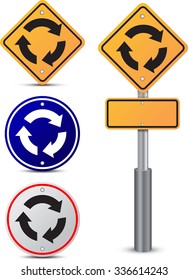 Roundabout crossroad road traffic sign isolated on white background. Group of as fish-eye, simple and grunge icons for your design. Vector illustration.