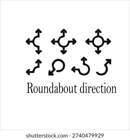 Roundabout Direction Arrows Set Isolated on White Background