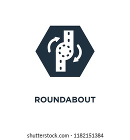 Roundabout icon. Black filled vector illustration. Roundabout symbol on white background. Can be used in web and mobile.