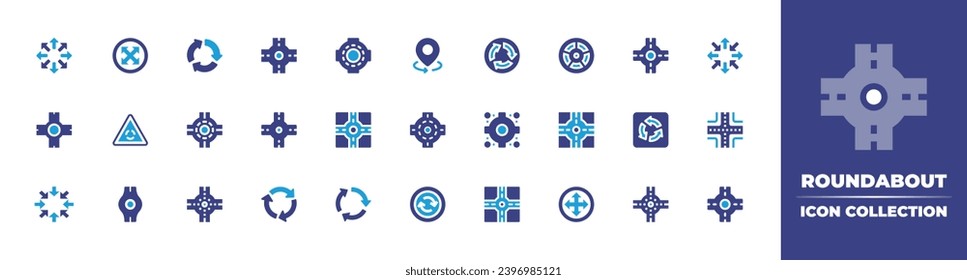 Roundabout icon collection. Duotone color. Vector and transparent illustration. Containing 
 roundabout, crossroad, four arrows, turn around, arrows circle, road, all directions.