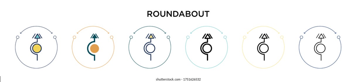 Roundabout icon in filled, thin line, outline and stroke style. Vector illustration of two colored and black roundabout vector icons designs can be used for mobile, ui, web