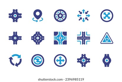 Roundabout icon set. Duotone color. Vector illustration. Containing roundabout, four arrows, turn around, road, all directions.