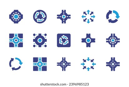 Roundabout icon set. Duotone color. Vector illustration. Containing roundabout, crossroad, arrows circle.