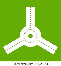 Roundabout icon white isolated on green background. Vector illustration