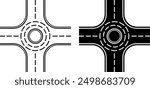 Roundabout Icons. Black and White Vector Icons. One-Way Road Around. Roundabout Intersection. Road Concept