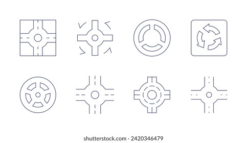 Iconos de redondeo. Trazo editable. Con cruces, rotonda.