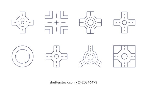 Iconos de redondeo. Trazo editable. Conteniendo cruces, rotonda, auto.