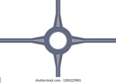Roundabout road. Crossing of highways by type of ring intersection. Vector background