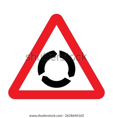 Roundabout road warning sign isolated on a white background. 