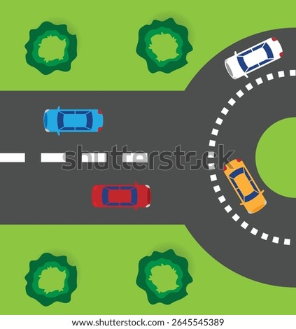 Roundabout Rotunda Road Top View with Cars. Traffic regulation and city infrastructure vector art