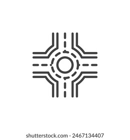 Kreisverkehrssymbol. Lineares Stilzeichen für mobiles Konzept und Webdesign. Symbol für die Umriss-Vektorgrafik des Kreisverkehrs. Symbol, Logo-Darstellung. Vektorgrafik-Grafiken