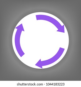 Roundabout sign. Recicle icon. Vector. Violet icon on white circle with shadow at gray background.