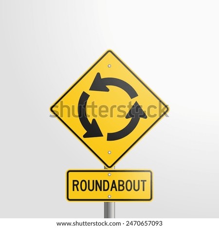 Roundabout Sign: vector illustration of a yellow traffic sign indicating a roundabout