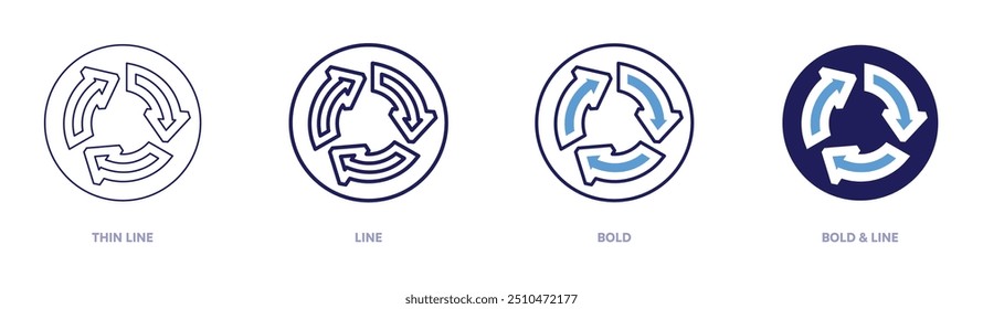 Roundabout statistics icon in 4 different styles. Thin Line, Line, Bold, and Bold Line. Duotone style. Editable stroke.