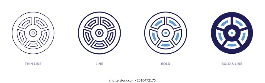 Ícone de tráfego circular em 4 estilos diferentes. Linha fina, Linha, Negrito e Linha Negrito. Estilo duotônico. Traçado editável.