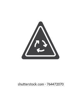 Roundabout warning traffic signs icon vector, filled flat sign, solid pictogram isolated on white. Symbol, logo illustration.