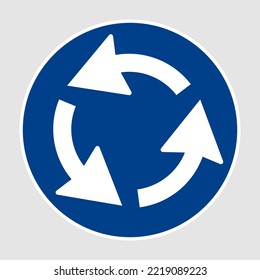 Roundabout white arrows on blue round regulatory sign vector 