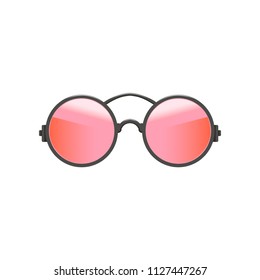 Round/circular hipster sunglasses and red  pink lenses   gray metal frame  Fashion accessory for women  Flat vector icon