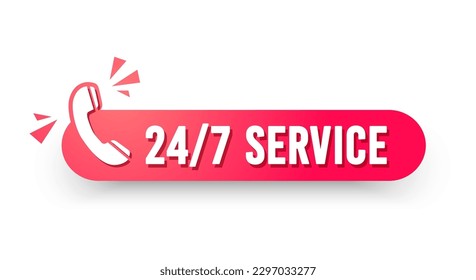 Rounded 24 7 Service Label With Phone Icon