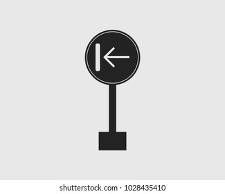 Rounded Ahead Left only street sign icon on gray Background.