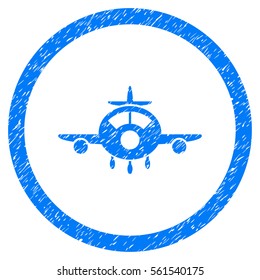 Rounded Aircraft rubber seal stamp watermark. Icon symbol inside circle with grunge design and dust texture. Unclean vector blue sign.