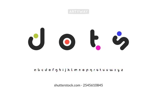 Alfabeto arredondado, letras coloridas de pontos, fonte divertida para logotipo moderno brilhante, destaque manchete, tipografia contemporânea, design tipográfico moderno. Tipo de vetor.
