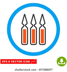 Rounded Ampoules EPS vector icon. Illustration style is flat icon symbol inside a blue circle.