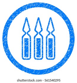 Rounded Ampoules rubber seal stamp watermark. Icon symbol inside circle with grunge design and unclean texture. Unclean vector blue emblem.