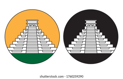 Rounded ancient el Castillo pyramid flat icons for apps and websites
