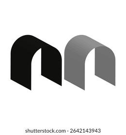Rounded arch icon. Dimensional building shape. Vector portal structure. Grey tone figure.