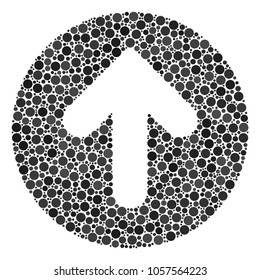 Rounded Arrow collage of dots in variable sizes and color tints. Circle dots are grouped into rounded arrow vector collage. Vector design concept.