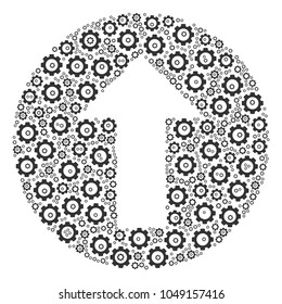 Rounded Arrow collage of gear components. Vector cog wheel items are united into rounded arrow figure.