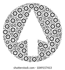 Rounded Arrow collage of gear wheels. Vector gear elements are combined into rounded arrow pattern.