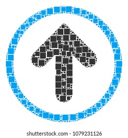 Rounded Arrow collage icon of squares and circles in variable sizes. Vector items are united into rounded arrow collage design concept.