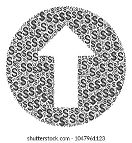 Rounded Arrow composition of american dollars. Vector dollar pictograms are composed into rounded arrow collage.