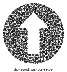 Rounded Arrow composition of filled circles in different sizes and color tinges. Filled circles are organized into rounded arrow vector mosaic. Vector design concept.