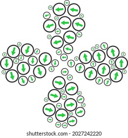 Rounded up arrow curl abstract flower. Object curl created from oriented rounded up arrow symbols. Vector flower collage in flat style.